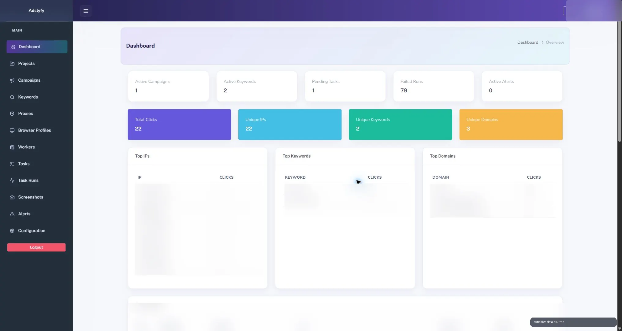Adslyfy ad monitoring dashboard