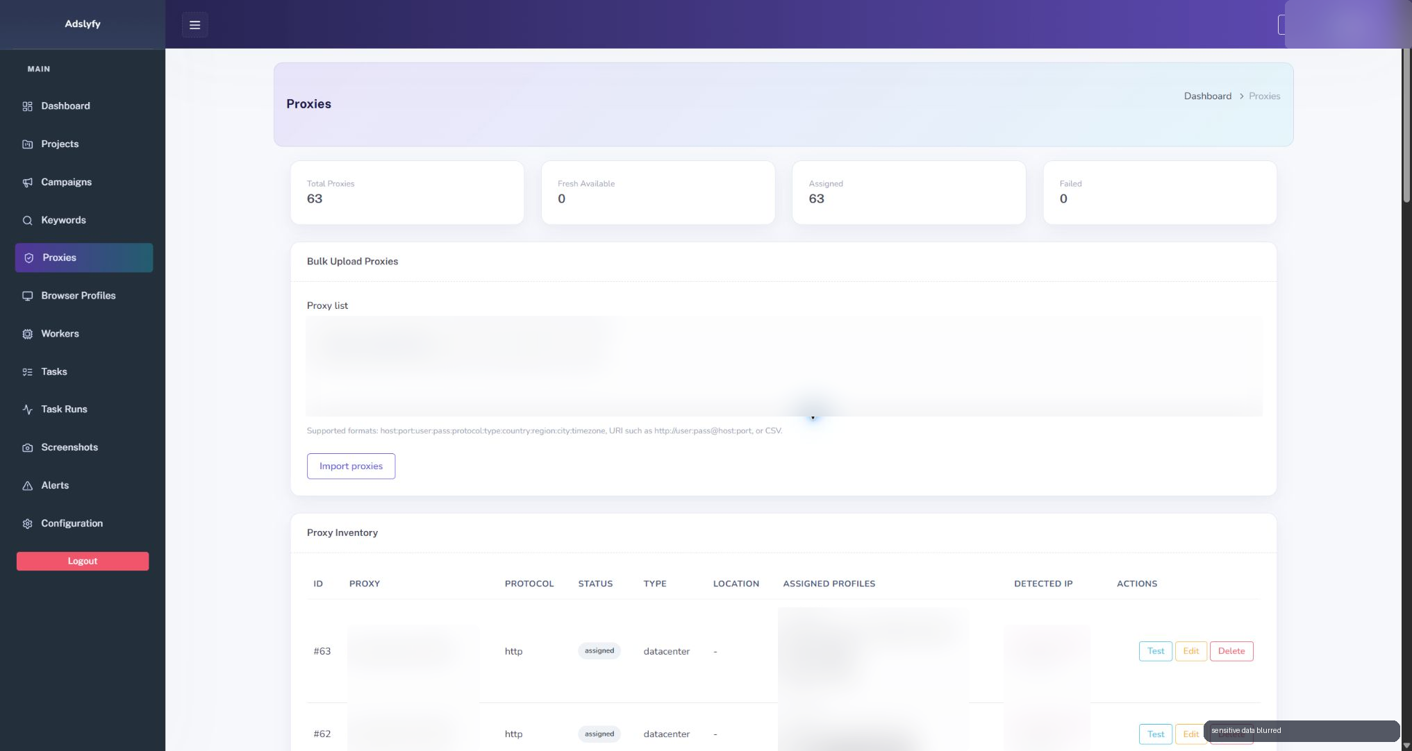 inventario de proxies saneado de Adslyfy