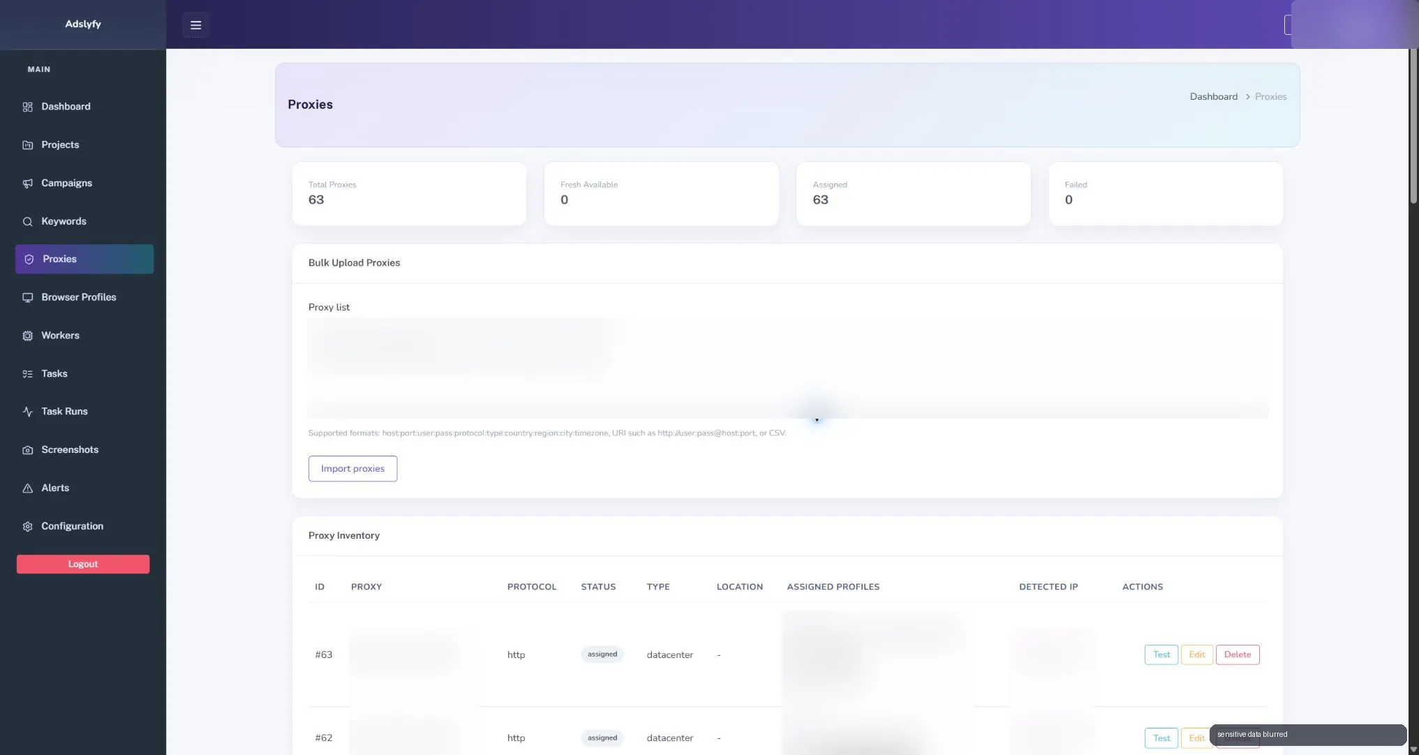sanitized Adslyfy proxy inventory view