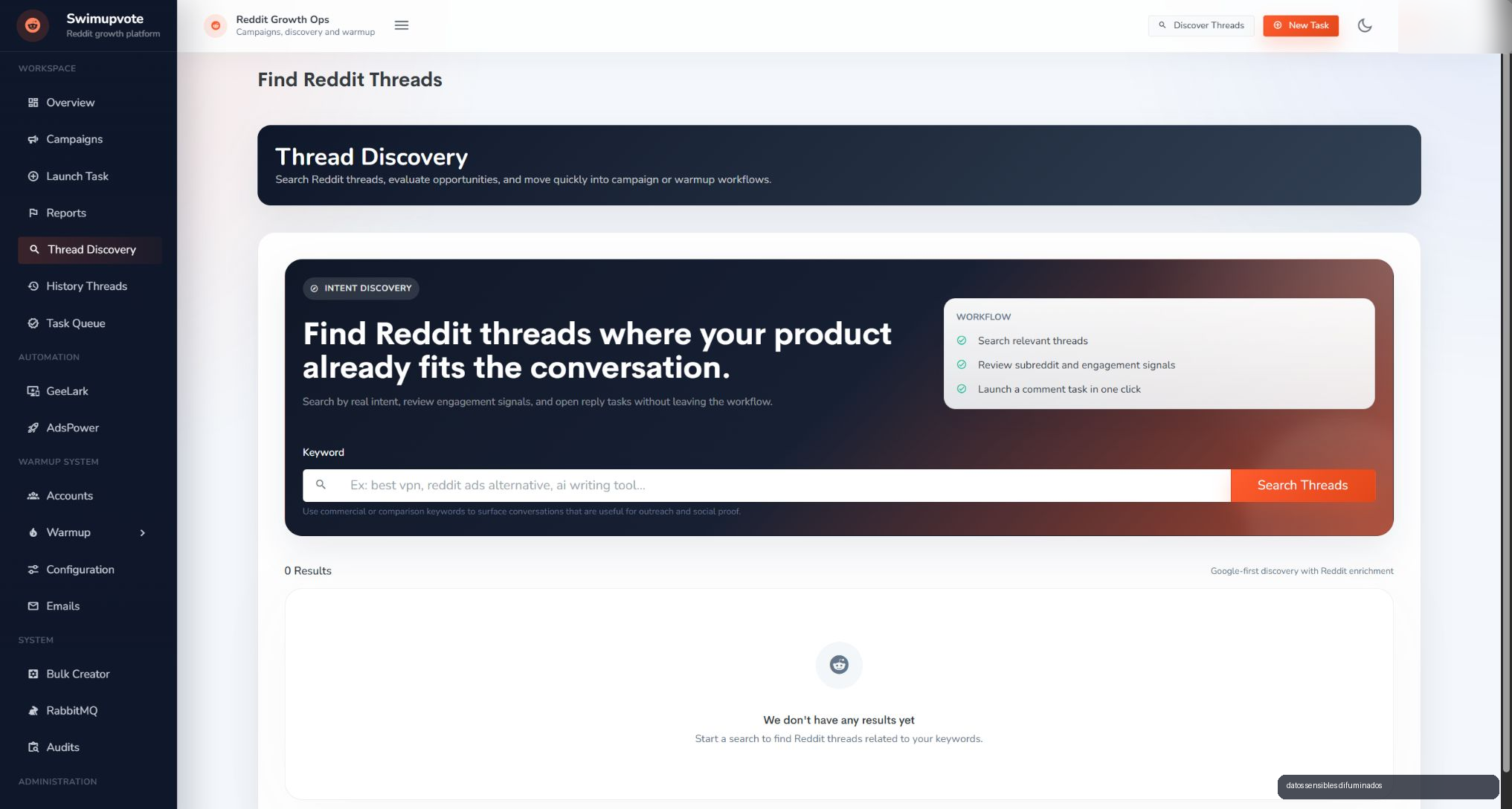 vista de thread discovery saneada de SwimUpvote