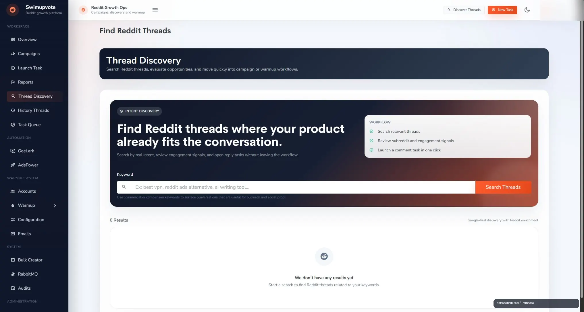 vista de thread discovery saneada de SwimUpvote